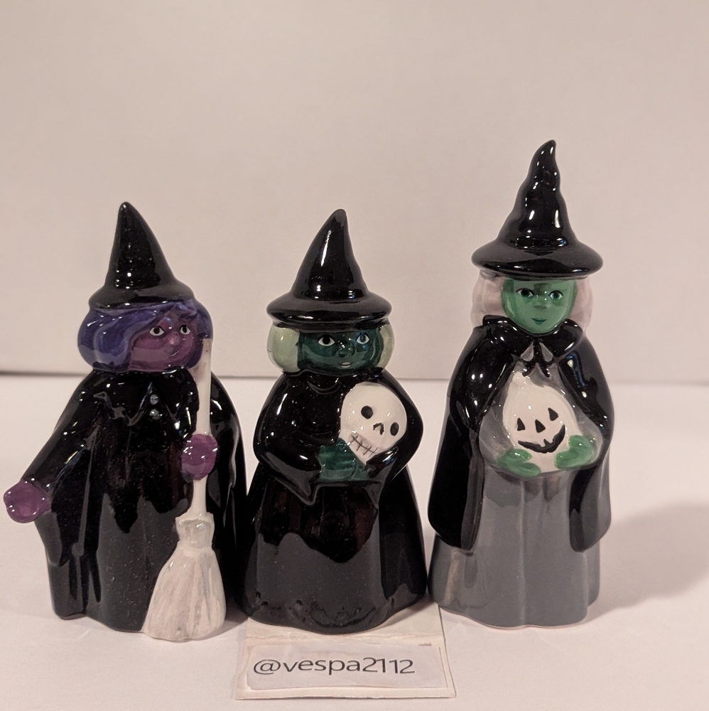 Target Halloween Witch Hyde & Eek Ceramic Figure 3pc Set Pumpkin Skull Broom